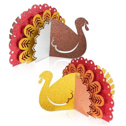 2 Pcs Thanksgiving Paper Turkey Centerpiece Table Decorations Glitter 3D