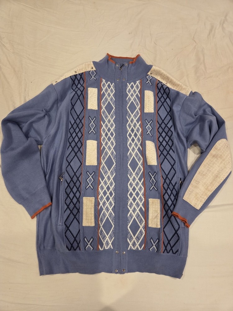Silversilk Men's 5XL Zip-Up Sweater Jacket - Blue Geometric Textured Big & Tall