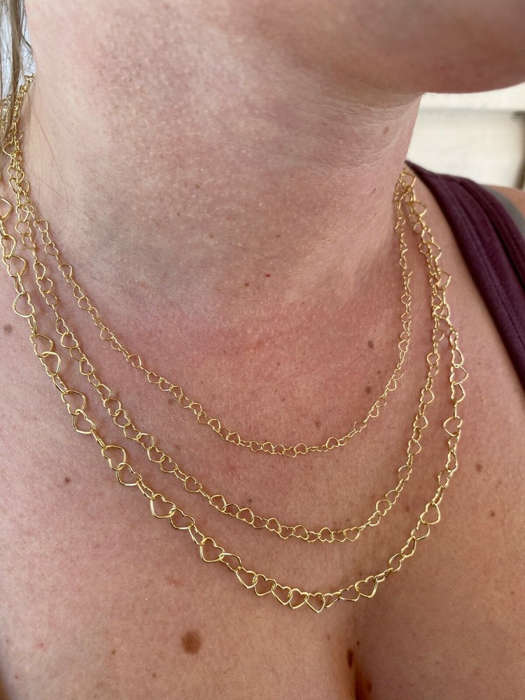 Real 14k Gold Plated Solid 925 Sterling Silver Paperclip Heart Chain Necklace