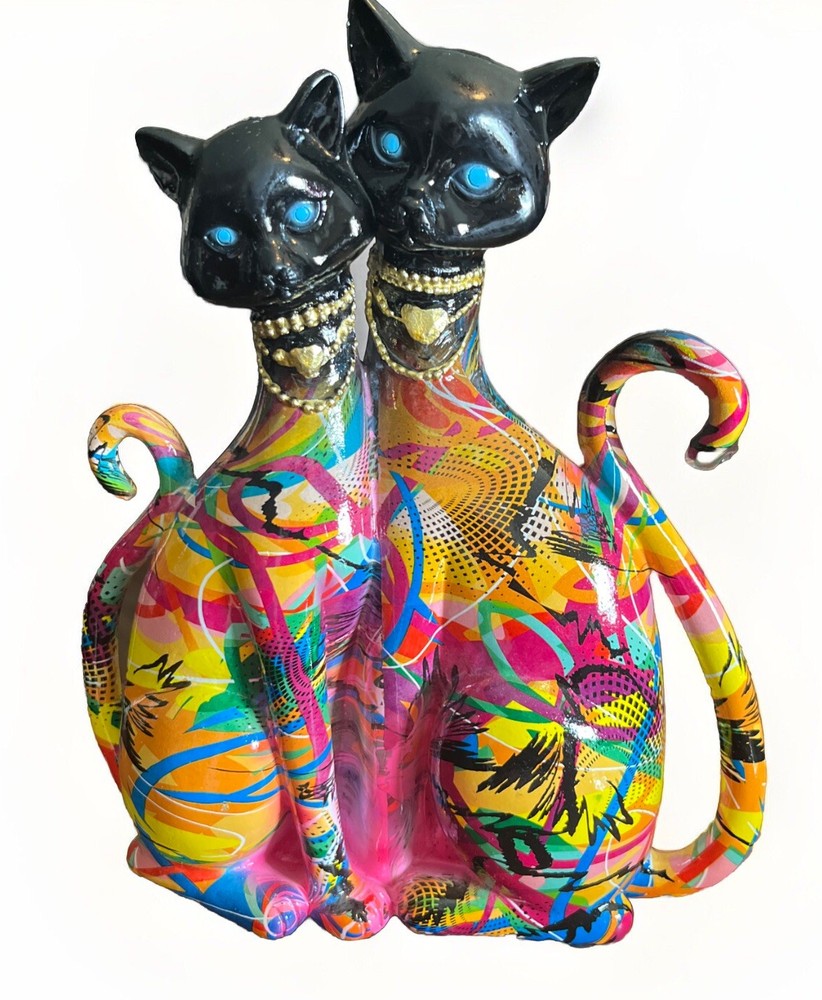 Cat Statues Abstract graffiti Couple Resin-image