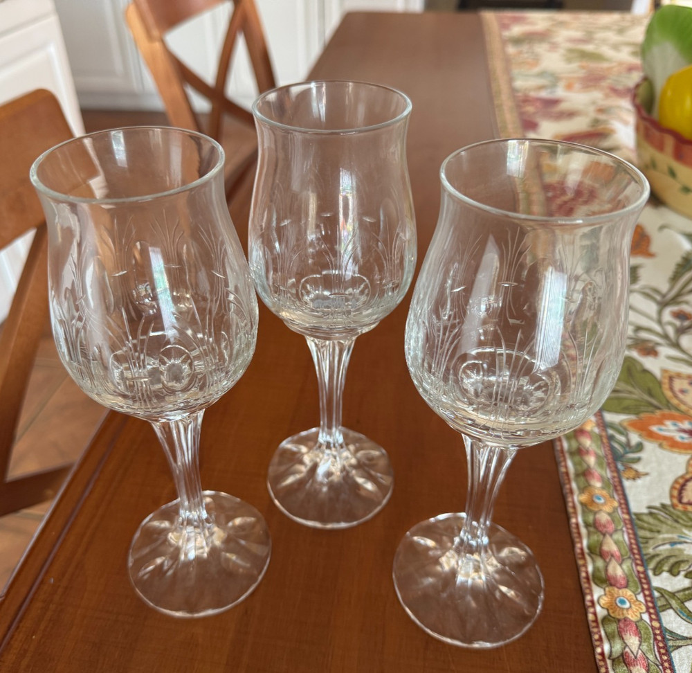Franciscan Crystal ONDINE Cut Crystal -- Set of 3 Claret Wine Glasses 8 1/2