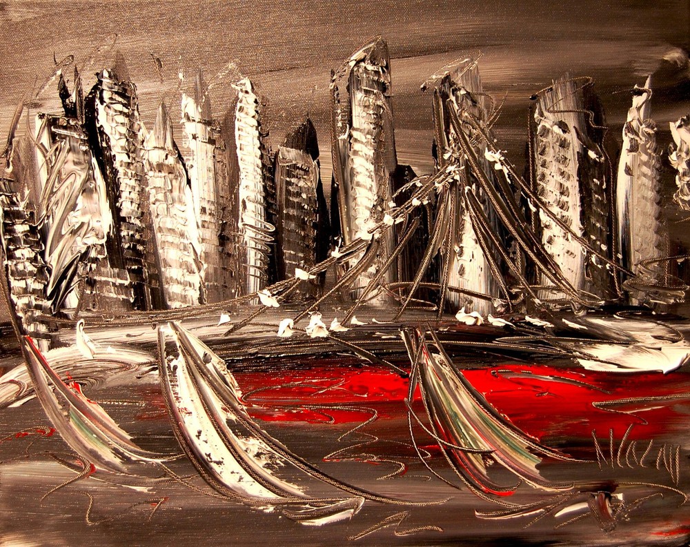 GRAY NEW YORK CITY  IMPRESSIONIST LARGE ORIGINAL OIL  PAINTING  CANVAS ART