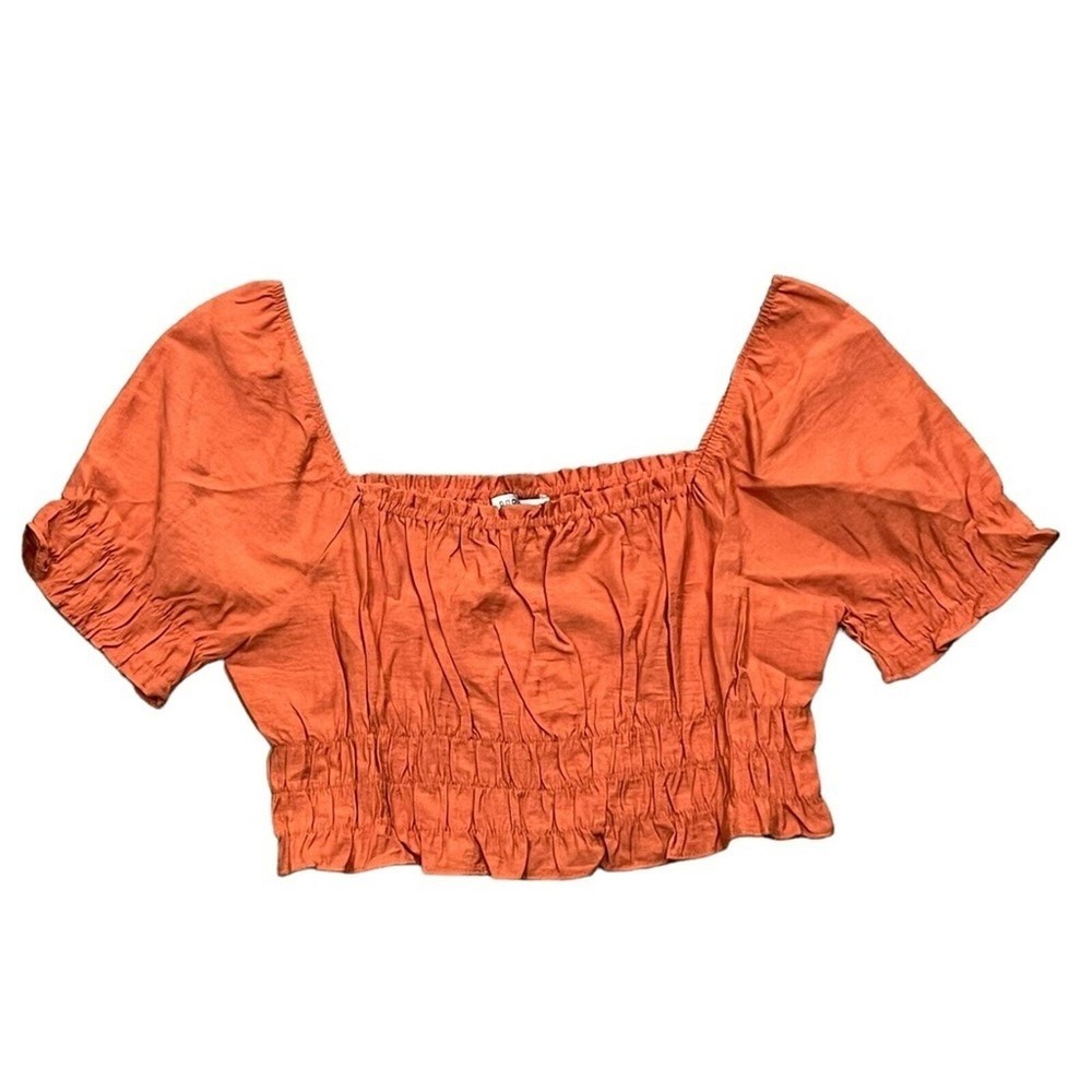 Rust Orange Smocked Off-Shoulder Crop Top NWT G2