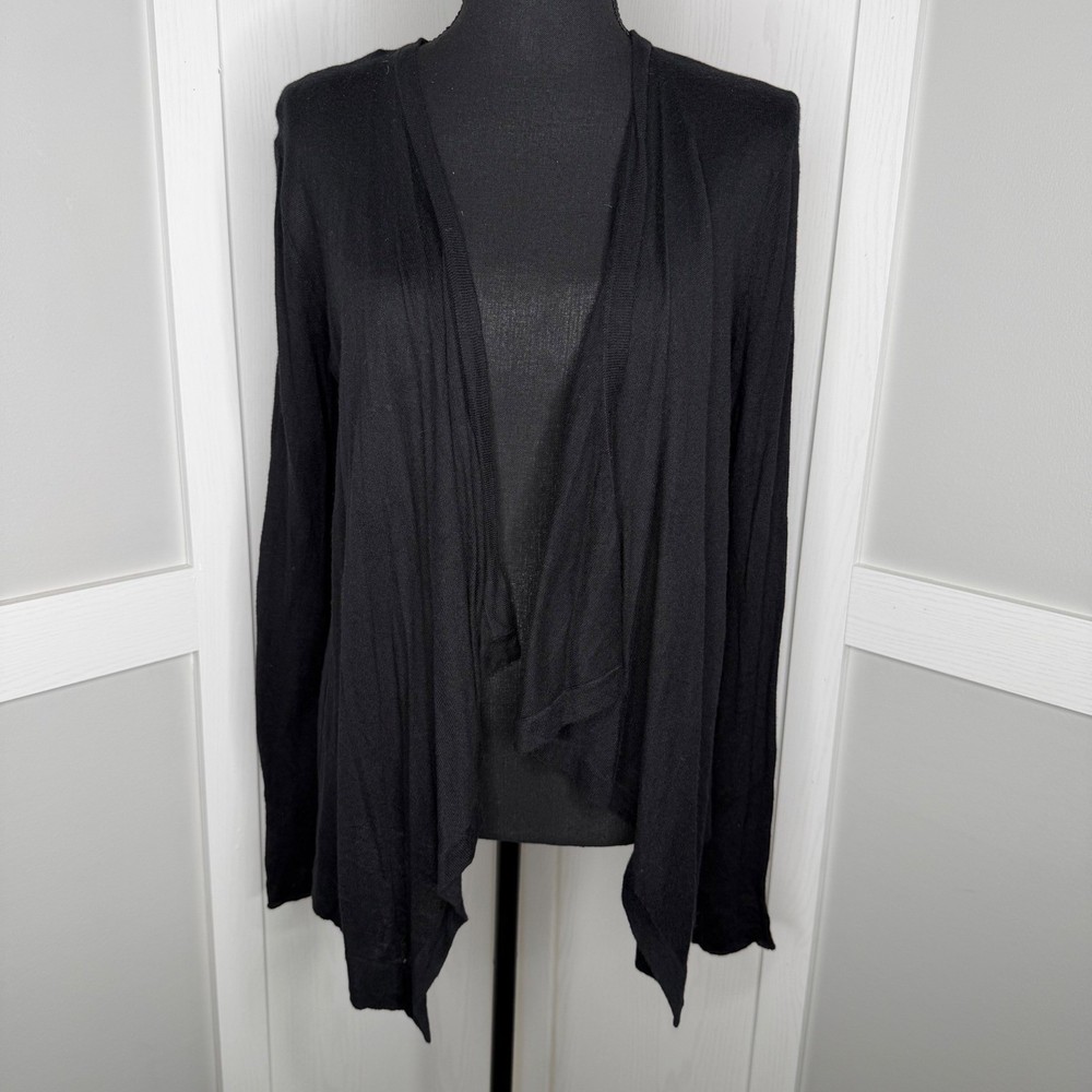 Loft Cardigan Sweater Women Size S Black Open Front Draped Knit Stretch