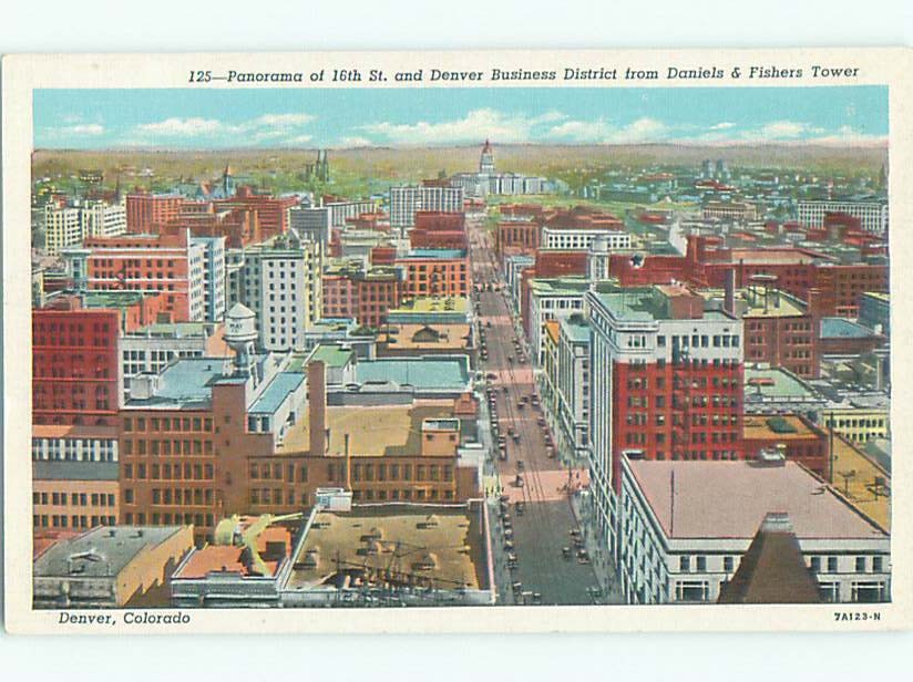 Unused Linen AERIAL VIEW OF TOWN Denver Colorado CO n3717
