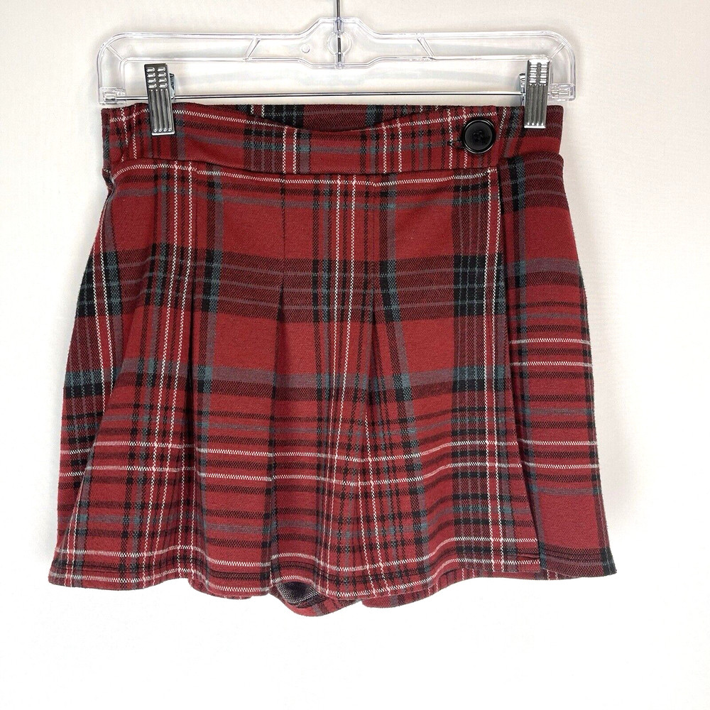 Hollister Women's Flannel Red Plaid Pleated Skort Mini  Size Small
