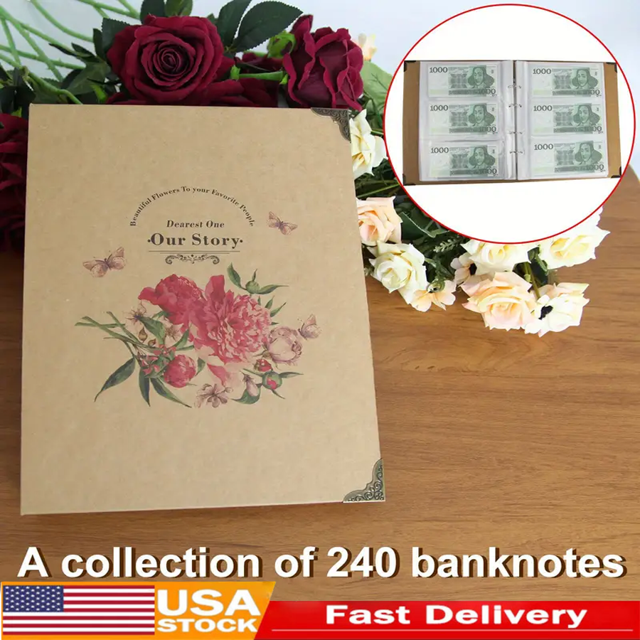 PU Leather Coin Collection Album with 240Pc Currency Page Money Banknote Album