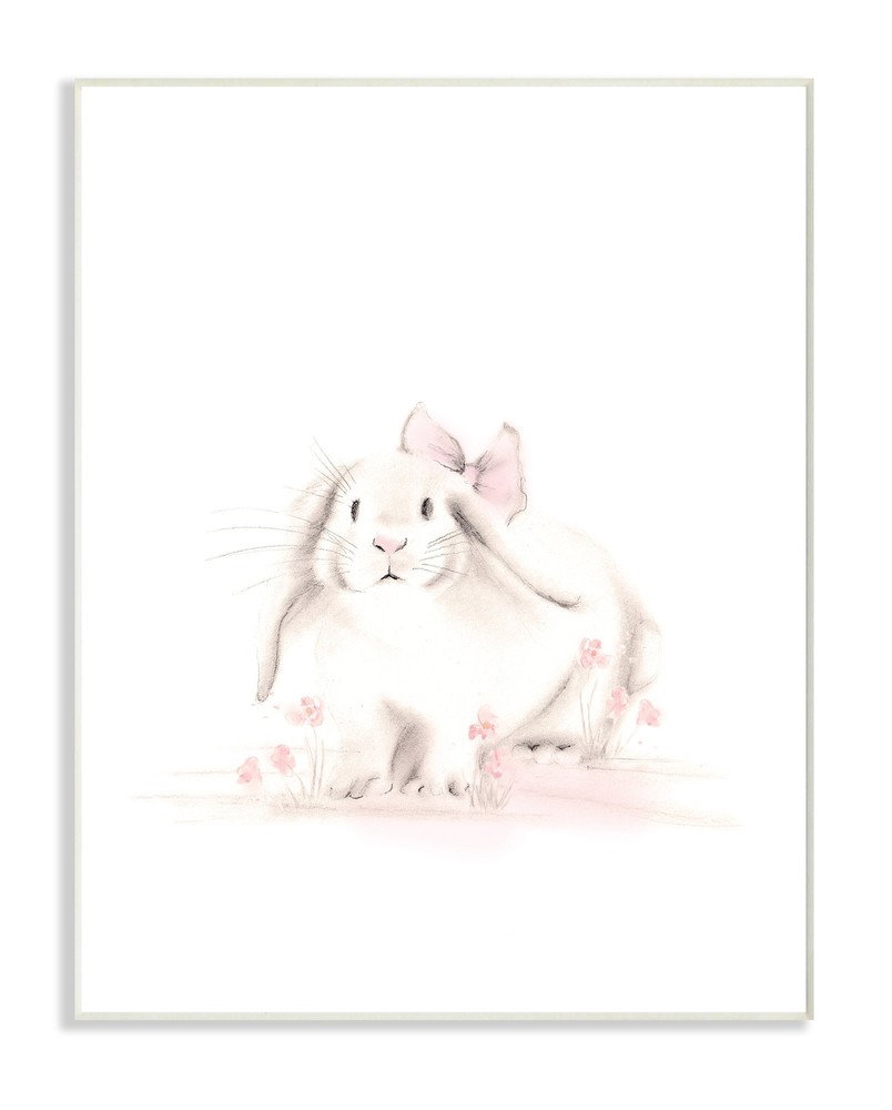 Baby Bunny With Pink Bow Wall Plaque Art, 10 x 0.5 x 15, Proudly Made in USA