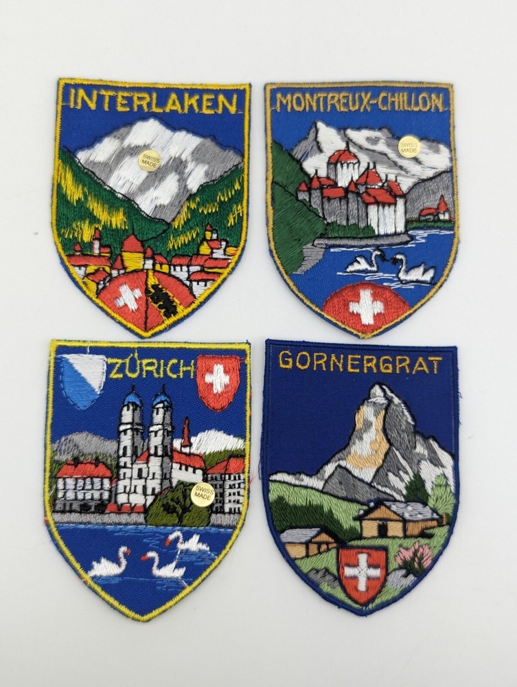 Switzerland Travel Souvenir Shield Cloth Embroidered Jacket Patch Lot Of 4 NOS