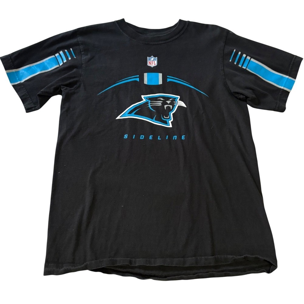 Vintage Reebok NFL Carolina Panthers Sideline T Shirt Black Cotton Mens Medium
