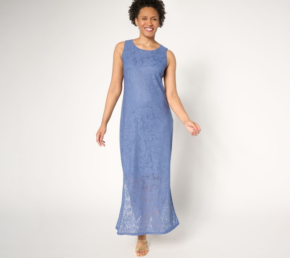Women with Control Women's Petite Dress PL Floral Illusion Jacquard Blue A691342