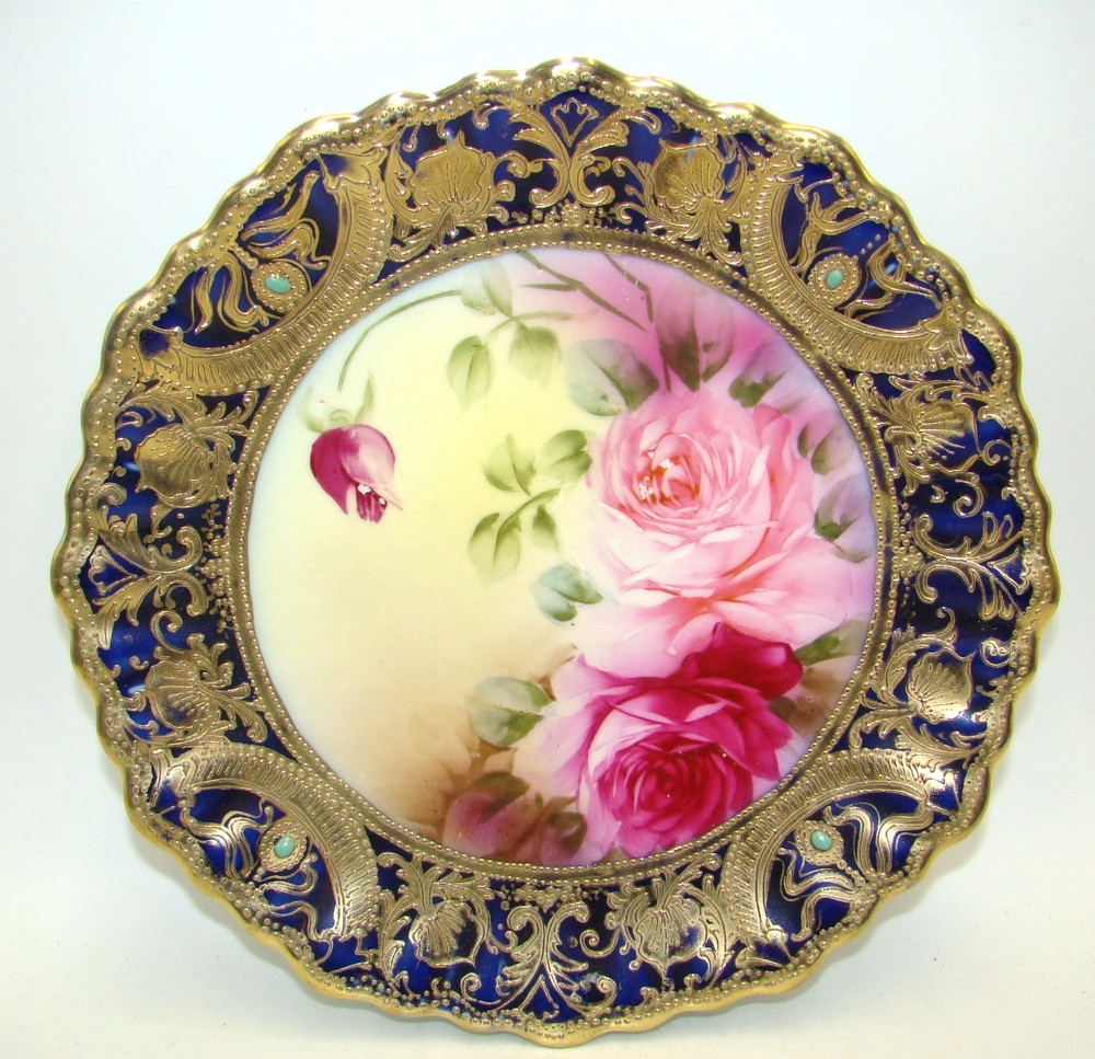 Vintage Nippon Hand Painted Roses & Gold Moriage Plate