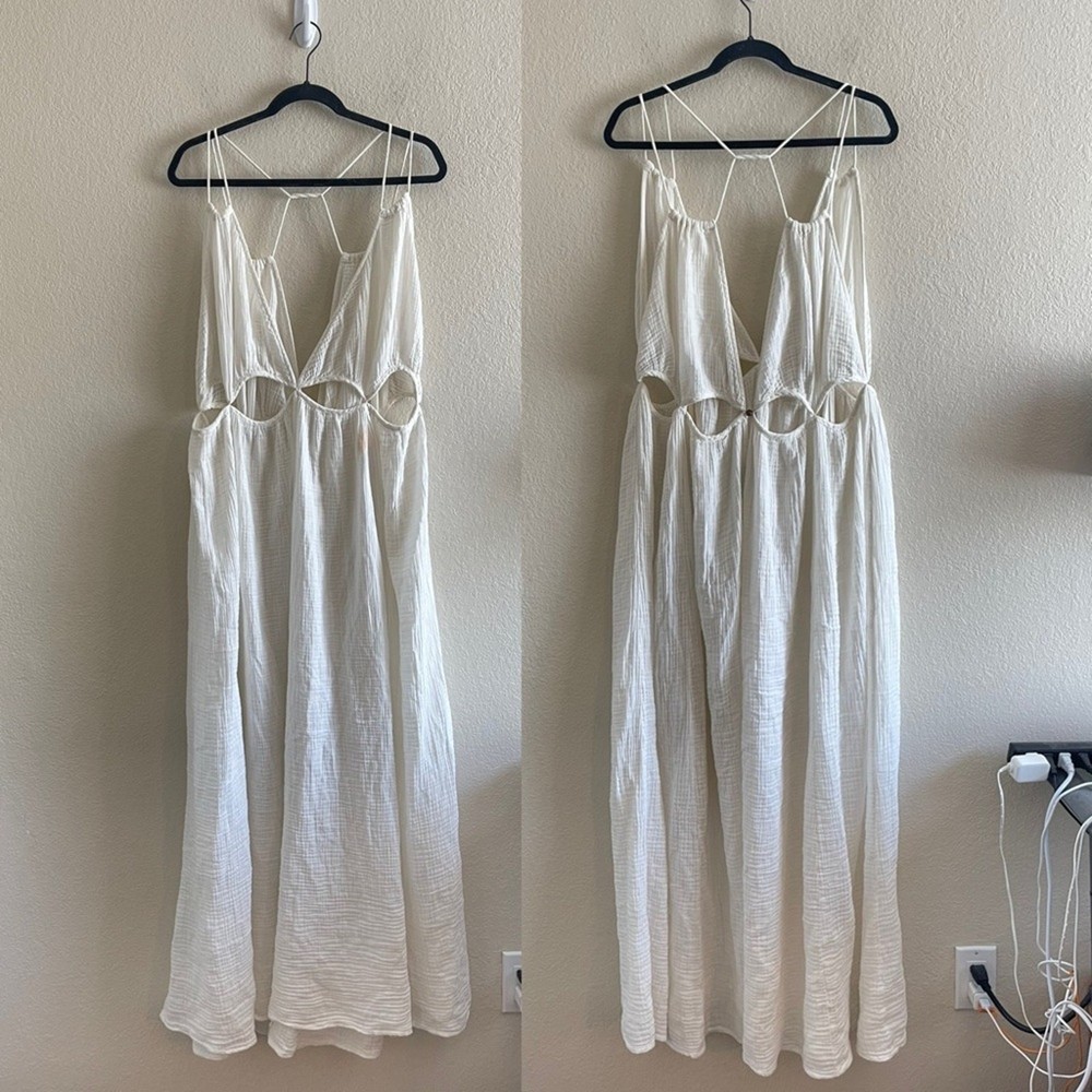 NWT By Anthropologie Gauzy Cutout Maxi Dress Gauze White Cover Up Womens Size 2X