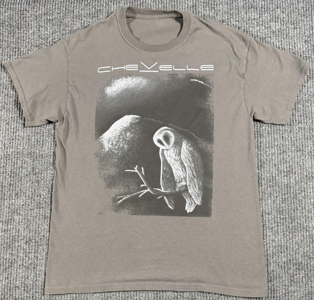 Chevelle Shirt Mens Medium Owl Graphic Artwork Band Rock Music Tee Tour Brown