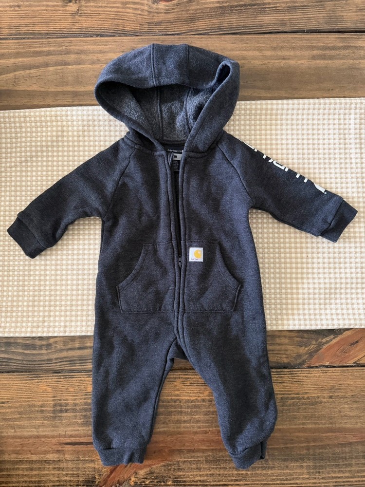 Carhartt Baby 3M Fleece Hooded One-Piece Coverall, Dark Gray, Long Sleeve