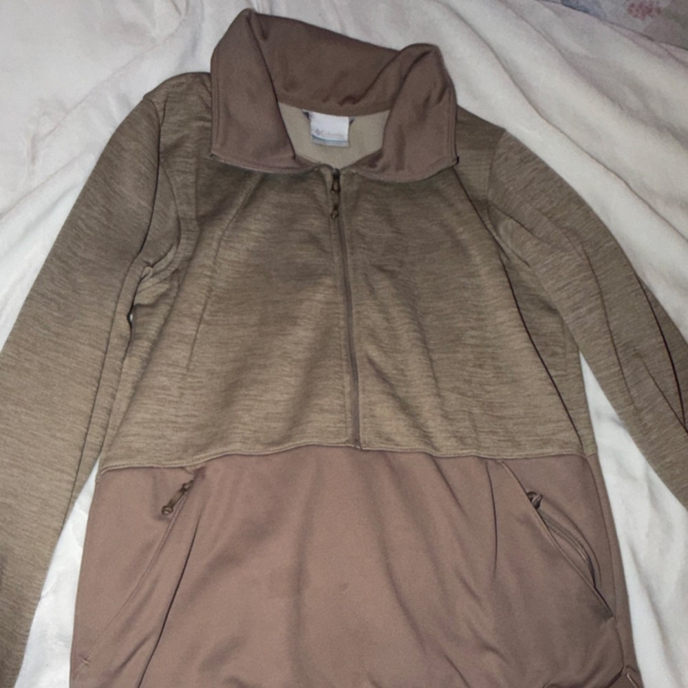 Columbia Women's Brown Beige Colorblock Track Jacket Full Zip Pockets Size M