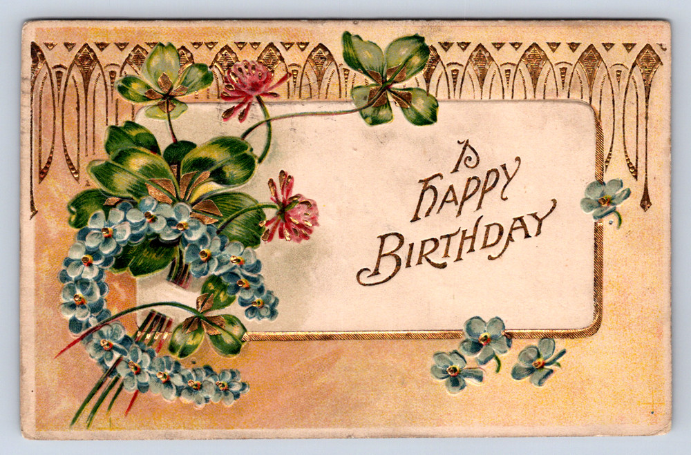 Vintage Postcard Birthday Wishes Floral Design Greetings