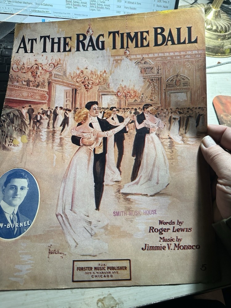 1911 11x14 Ragtime Sheet Music AT THE RAG TIME BALL by Jimmie Monaco