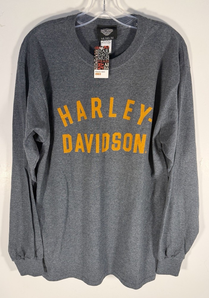 NWT Harley Davidson Museum Long Sleeve Tee T Shirt Grey Men's Size Large