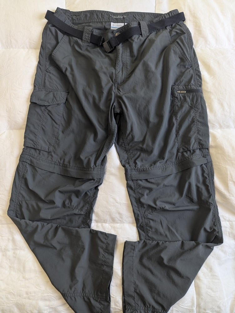 Columbia Omni Shade Belted Convertible Hiking Cargo Pants Gray Mens 36 x 30