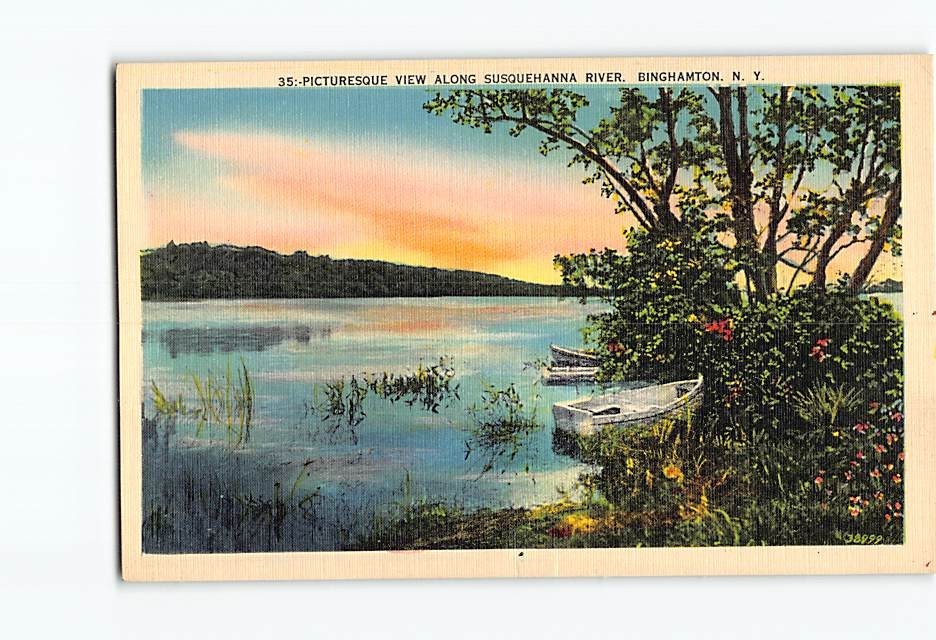Postcard Picturesque View Along Susquehanna River Binghamton New York USA