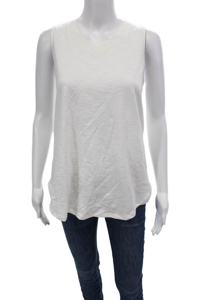 Leallo Womens Cotton V Neck Sleeveless Tank Top White Size LFree Shipping in US $100+ Orders | $6.95 Orders Below