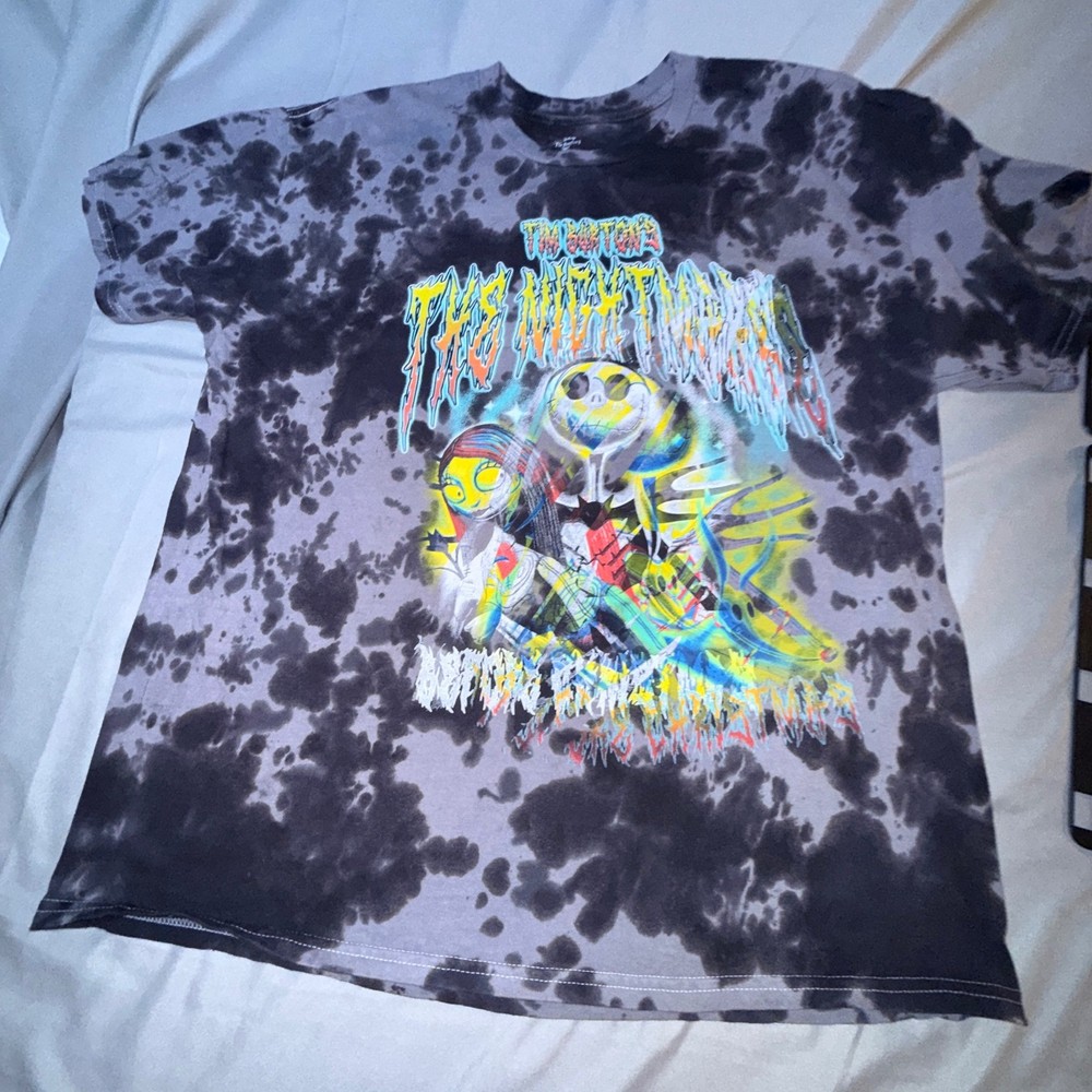 Disney Nightmare Before Christmas Shirt Mens XL Black Tie Dye Jack Sally Fair
