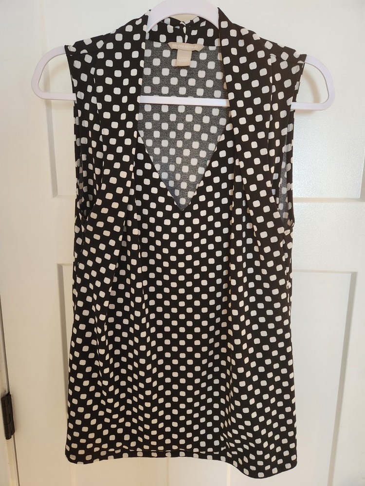 Banana Republic Women's Sleeveless V-Neck Black/White Blouse Size L