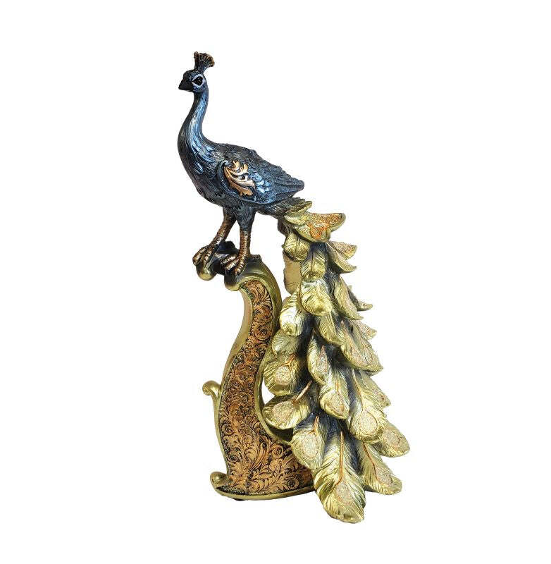Golden Peacock Perch Figurine Elegant Decor