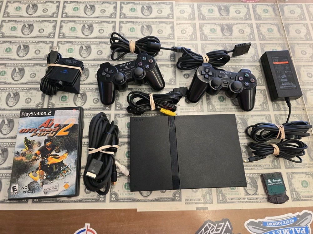 Sony PlayStation 2 PS2 Slim Console Complete Tested w/ ATV Off Road Fury 2 NFRS