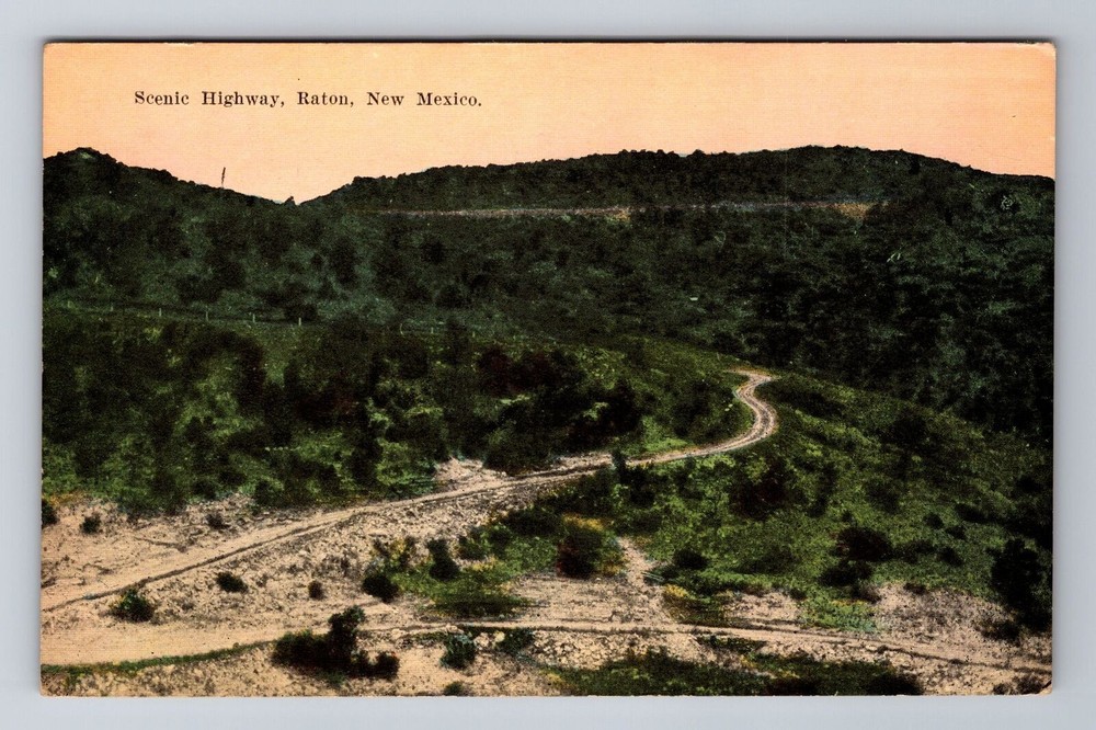 Raton NM-New Mexico, Scenic Highway, Antique Vintage Souvenir Postcard