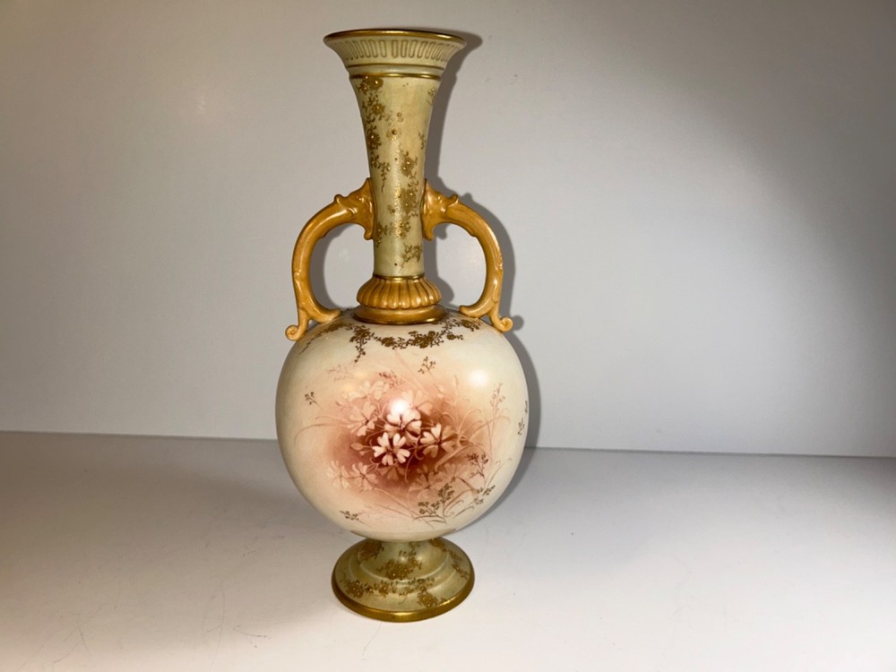 Antique Doulton Burslem England Hand Painted Floral 2 Handle Bud Vase