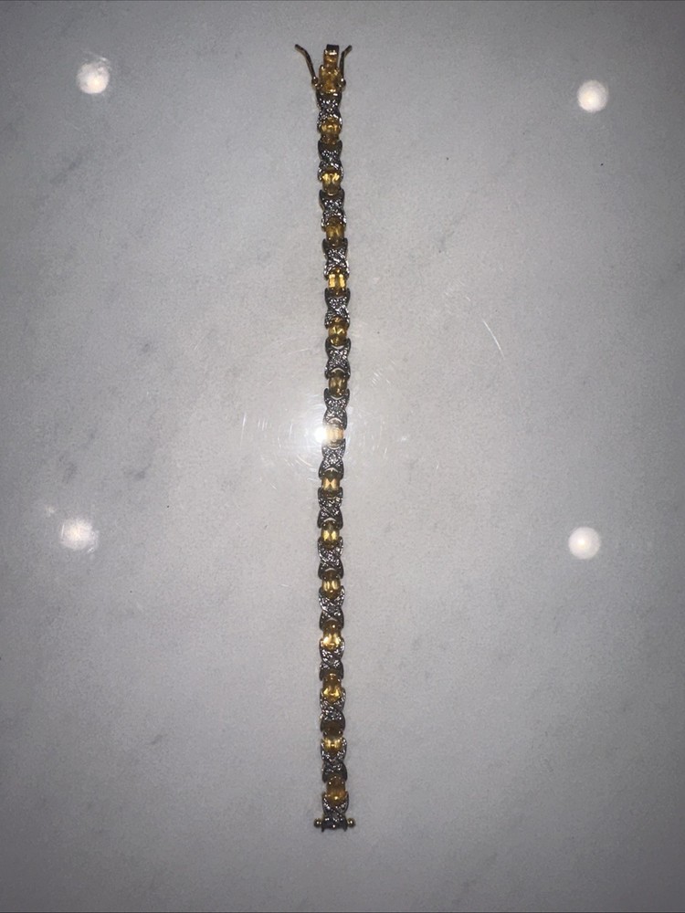 sterling silver 925  and citrine tennis bracelet Gold Tone