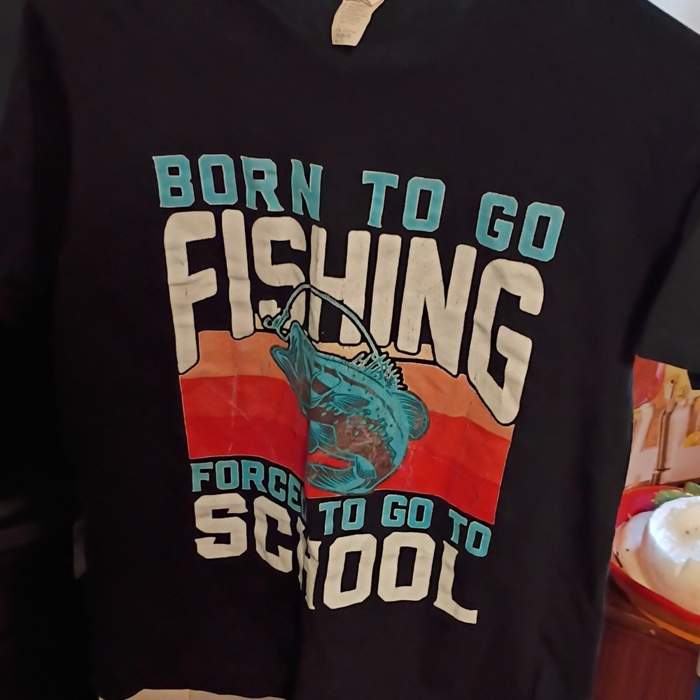 Digiprint Apparel Boys XL (18-20) Black Fishing Graphic Tee Crew Neck T-Shirt