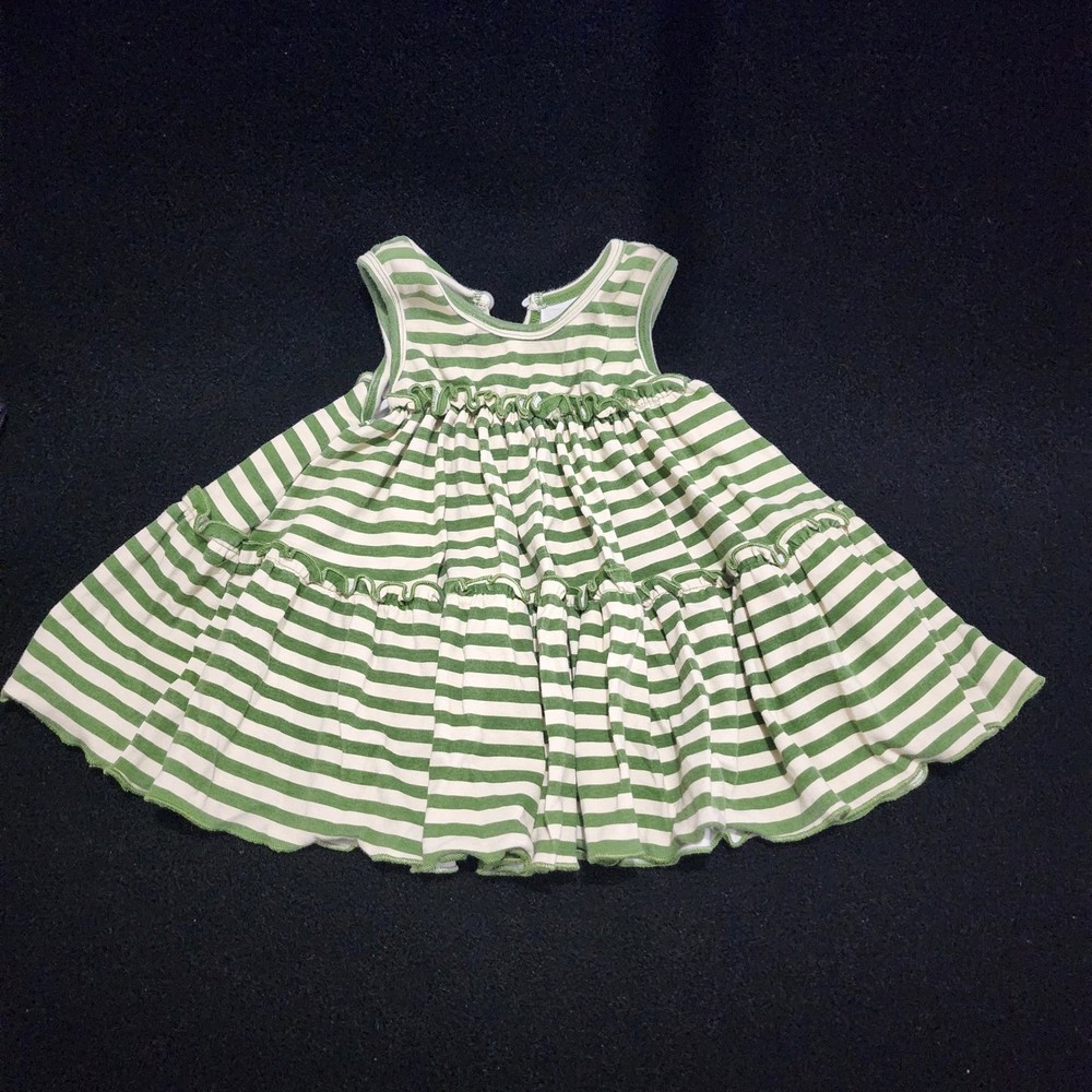 Marie Nicole Clothing Green White Stripe Tiered Ruffle Dress Girls Size 5 Years