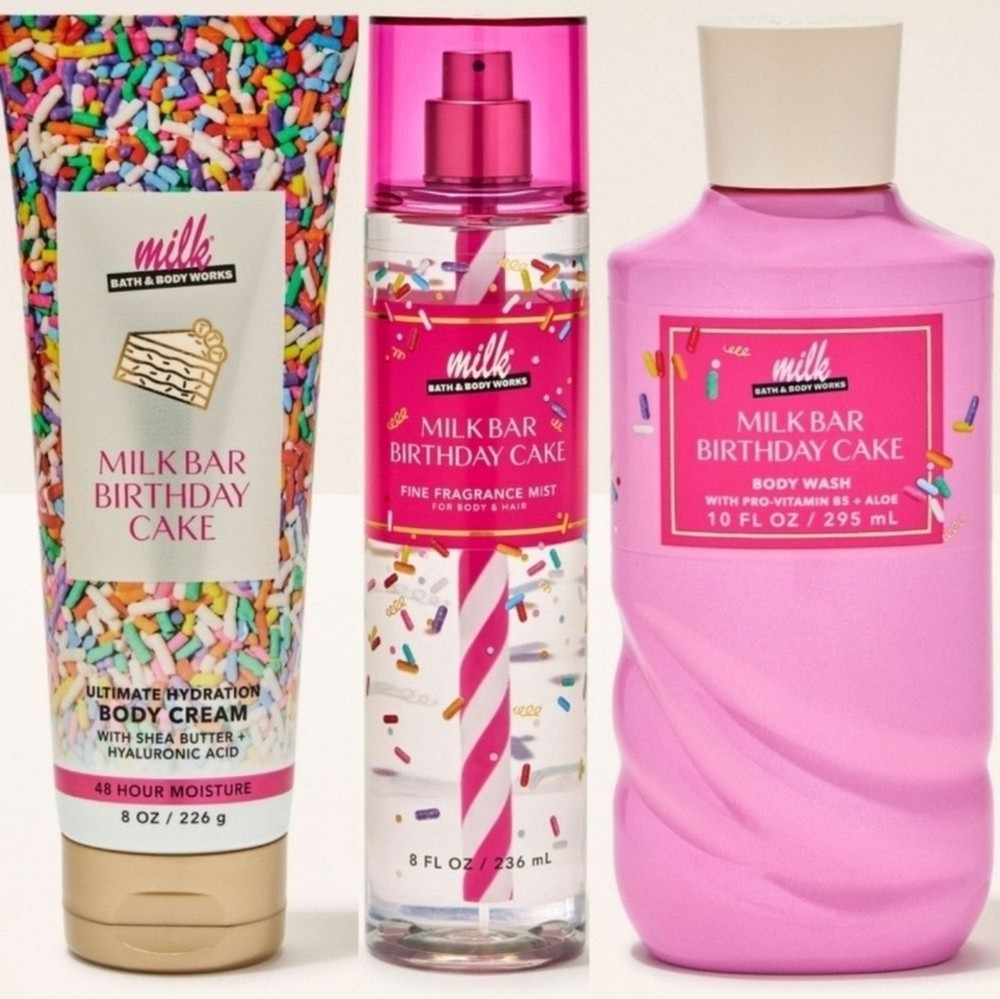 Milk Bar Birthday Cake Body Cream, Body Wash & Fragrance Mist 3pc Set NEW