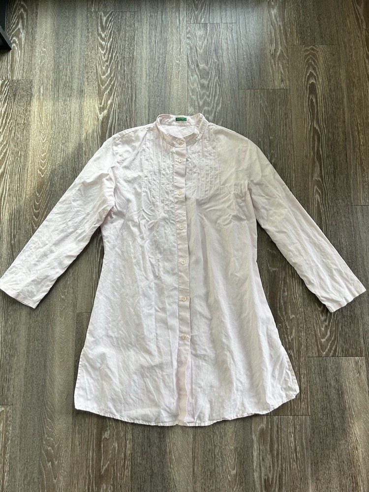 VTG United Colors Of Benetton Light Pink Linen Tunic Dress M Classic Coastal 90s