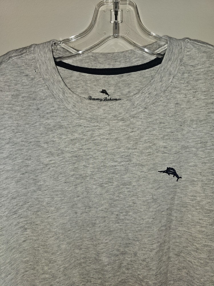 Tommy Bahama Large Mens Gray Embroidered Logo Short Sleeve Tshirt