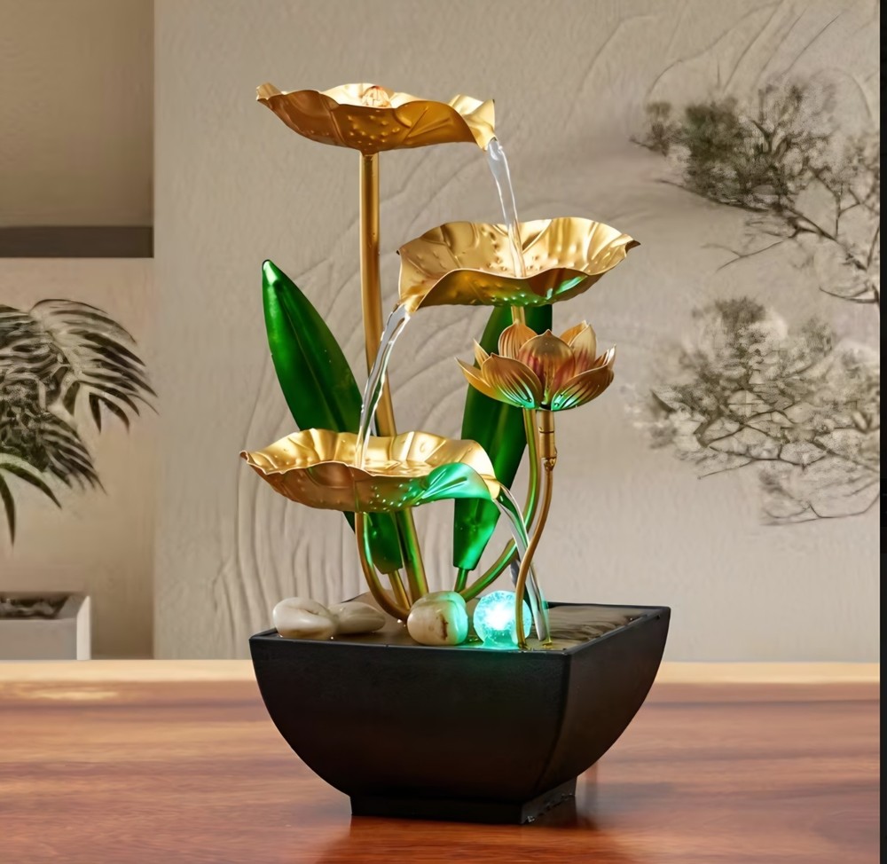 Indoor Water Fountain Golden Lilly Pads
