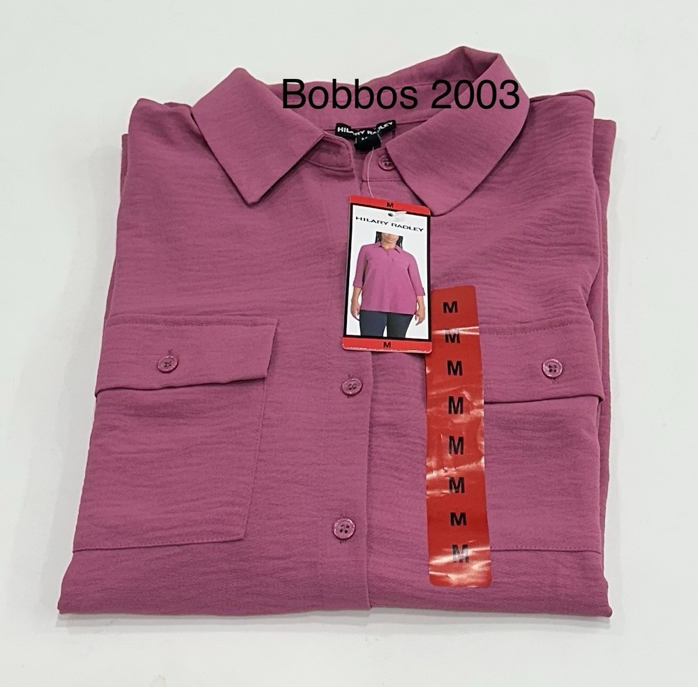 Hilary Radley Women’s Long Sleeve Button Up Roll Tab, Dark Pink, Size M