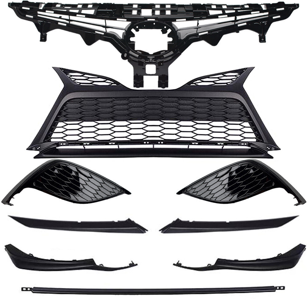 2021-2023 Toyota Camry SE Black Front Grille Trim & Fog Light Bezel Set - 9pc