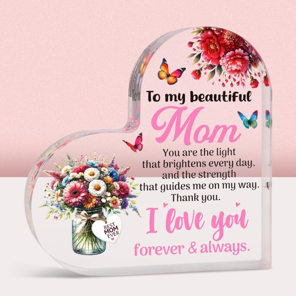 Happy Mother'S Day Acrylic Heart Plaque Sign Gift for Mom Present for Mom Birthd