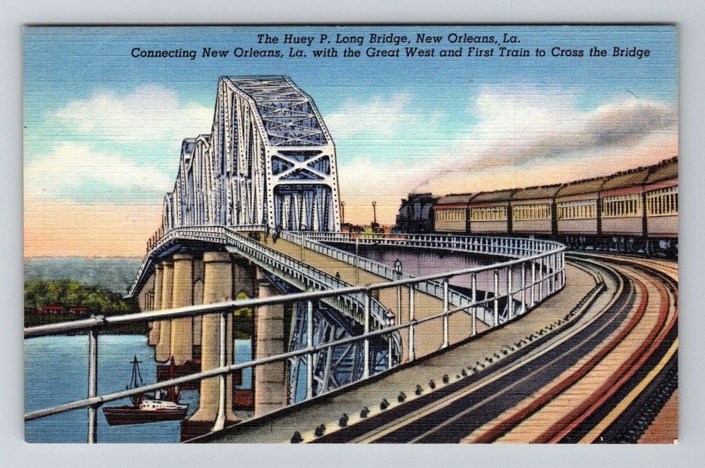 New Orleans LA-Louisiana, Huey P Long Bridge Vintage Souvenir Postcard