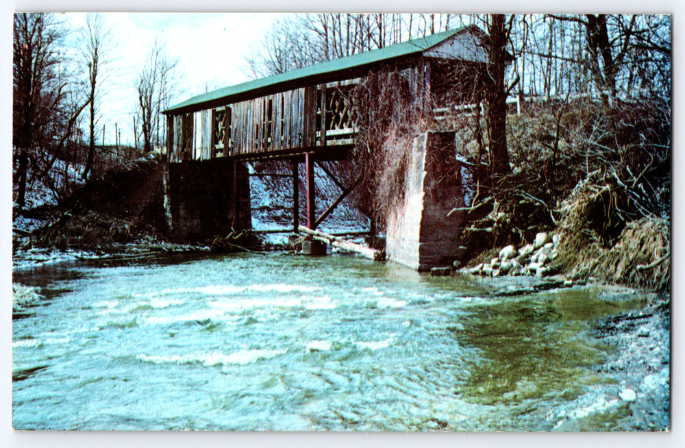 Vintage Photo Postcard Covered Bridge Creek Road River Ashtabula County Ohio USA
