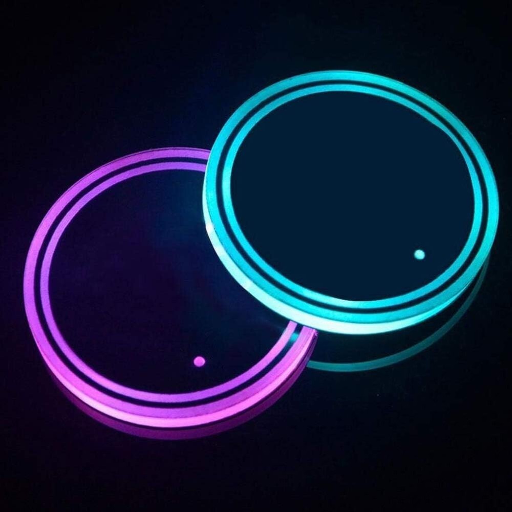 2 Pack Universal Car LED Cup Coaster Colorful RGB Drinks Holder Interior Decor