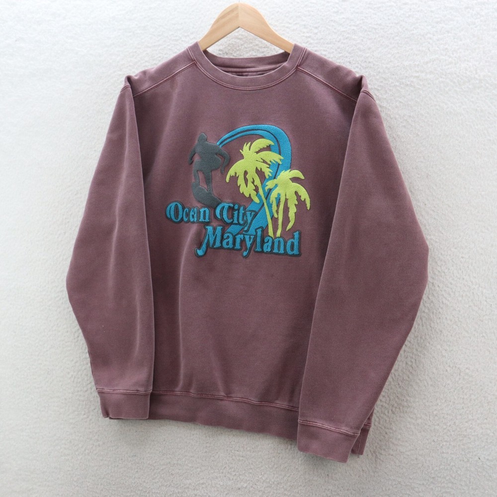VTG Ocean City Sweatshirt Men's Large Purple Ocean City Maryland Chenille Patch