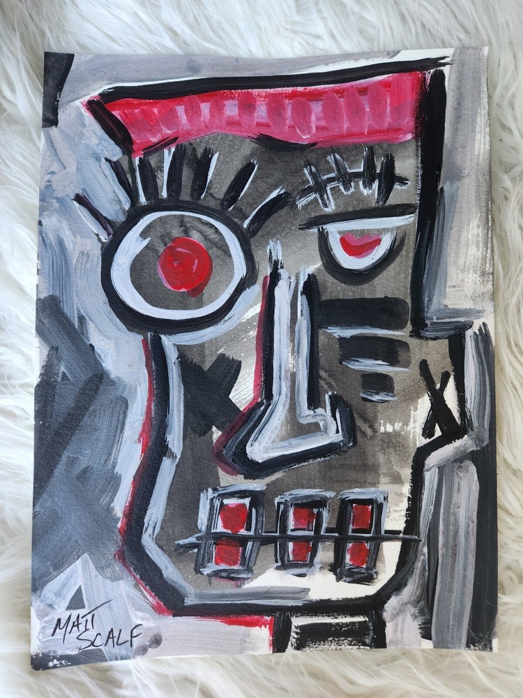 Matt Scalf Abstract Face Portrait Graffiti Street Art 9x12 ORIGINAL PAINTING-image