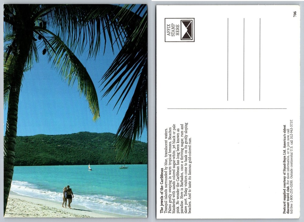 Vintage Barbados Caribbean Beach Palm Tree Vacation Postcard Stand-Buys Ltd.