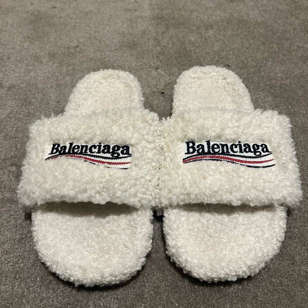 Balenciaga furry slides size mix-up lightly worn paid $630