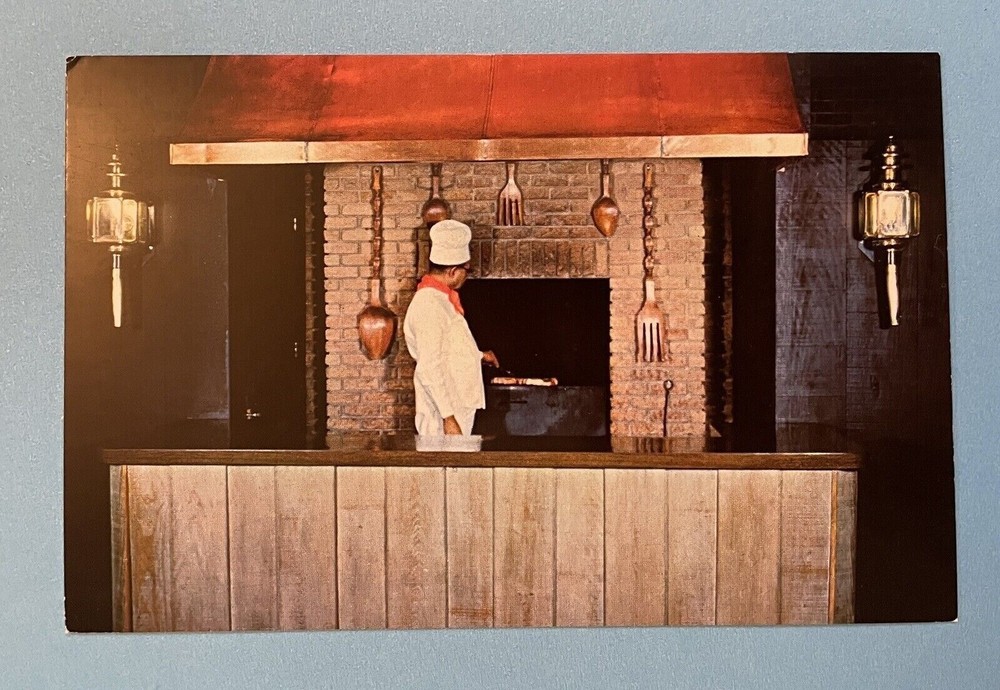 WACO Texas TX Vintage Postcard Black Angus Restaurant chef brick oven interior